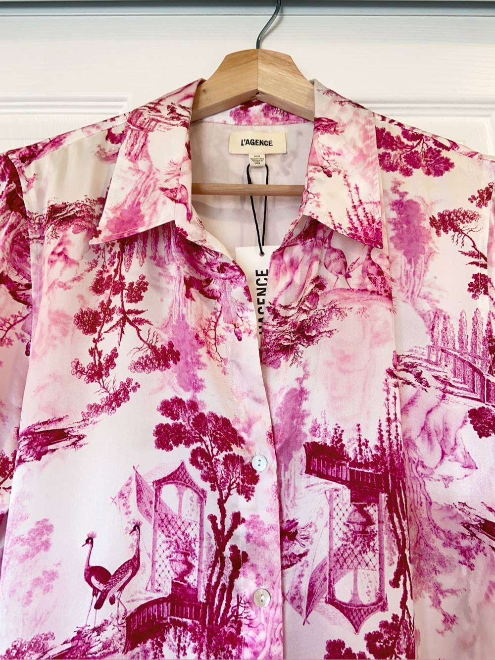 NWT L'Agence Tyler Silk Blouse Top In White/pink Small Porcelain Toile - Picture 6 of 8